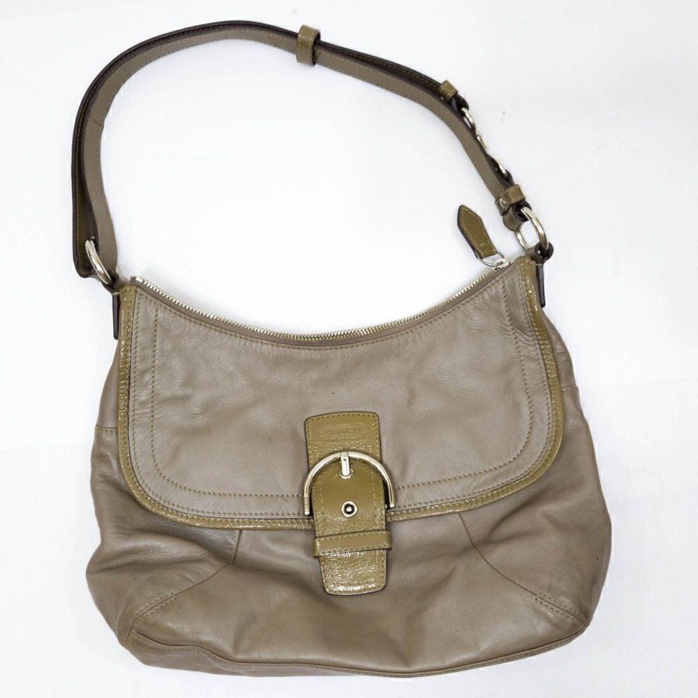 COACH H1294-F19580 Leather Brown Grey Satchel Shoulder Bag